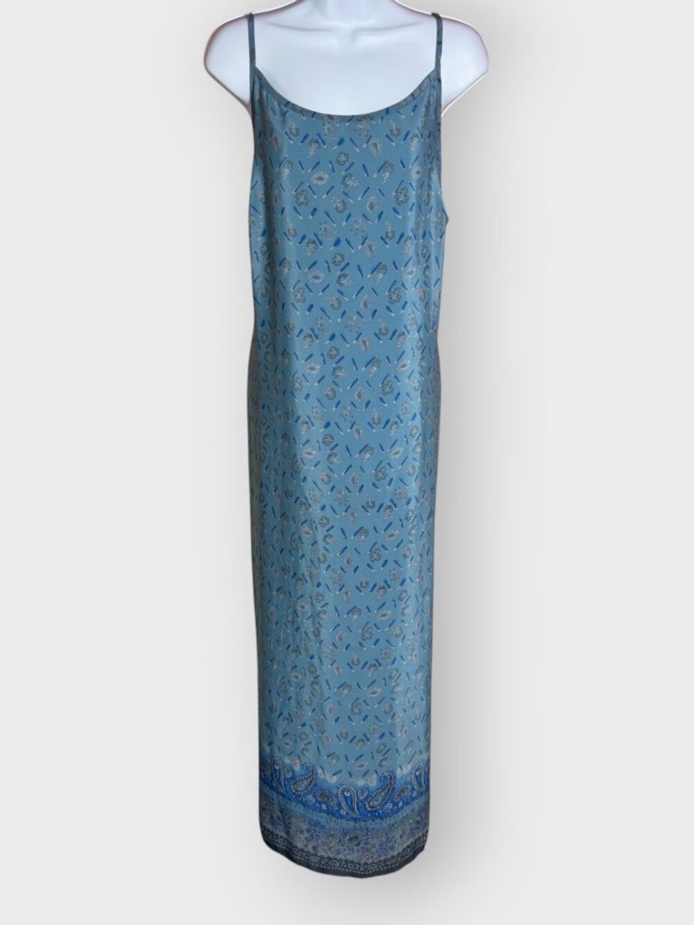 Vtg California Concepts Maxi Dress | Blue Floral Tie Back | 90s Boho Beachy